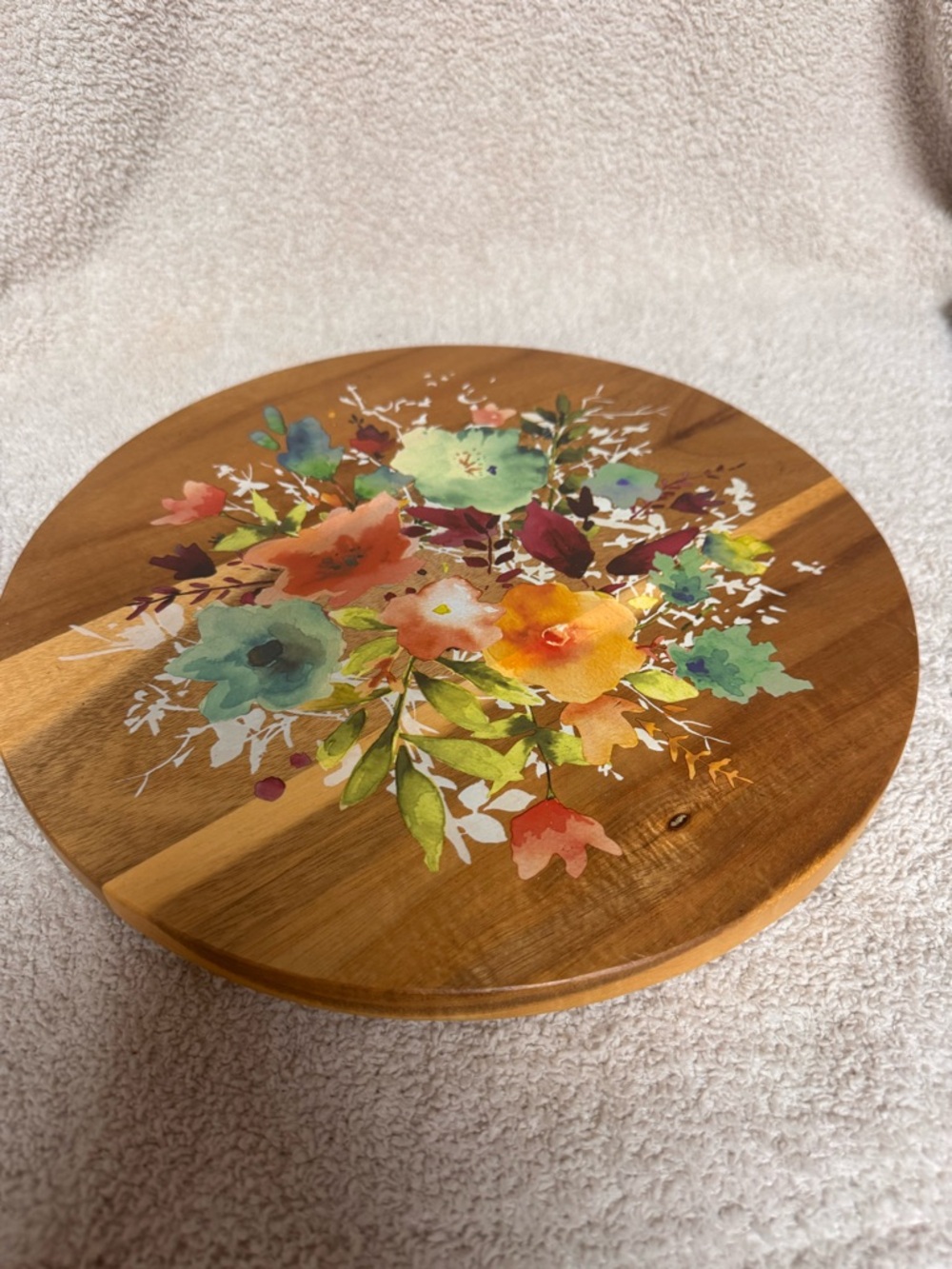 The Pioneer Woman Round Wood Lazy Susan with Colorful Floral Bouquet